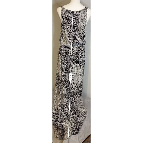 Women’s PARKER 100% Silk Maxi Dress Blk/Wht Large - Picture 9 of 11